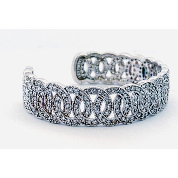 Vintage Sterling Silver 925 CZ Interlocking Circle Cuff Bangle Bracelet 39.5g - Picture 3 of 13
